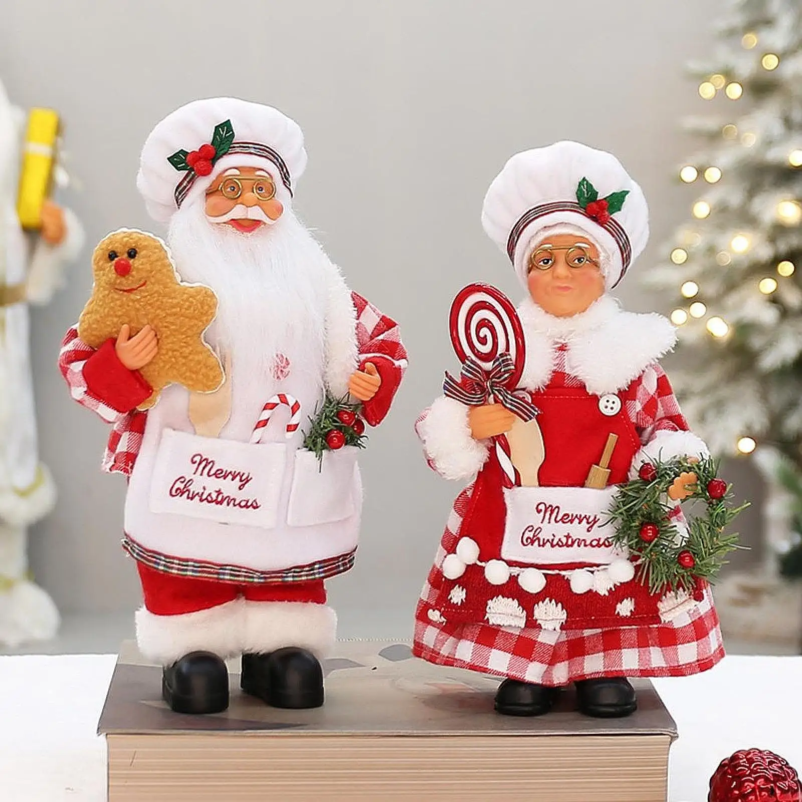 Christmas Chef Santa Figurine Toy Cute Standing Collectible Ornament for Desktop Party Fireplace Party Supplies Home