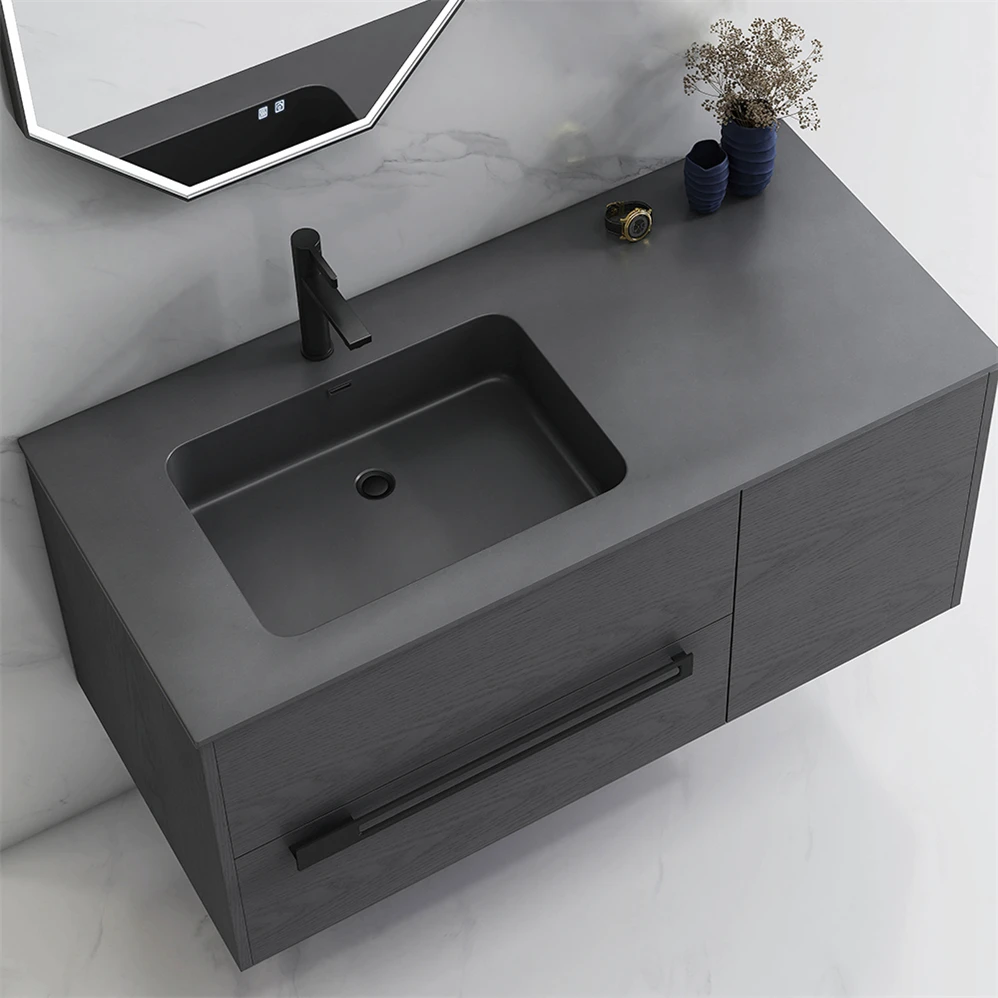 Foshan Factory Price Classical Wall Mounted Mirrored Plywood Bathroom Vanity Cabinet Dark Grey Bath Cabinet