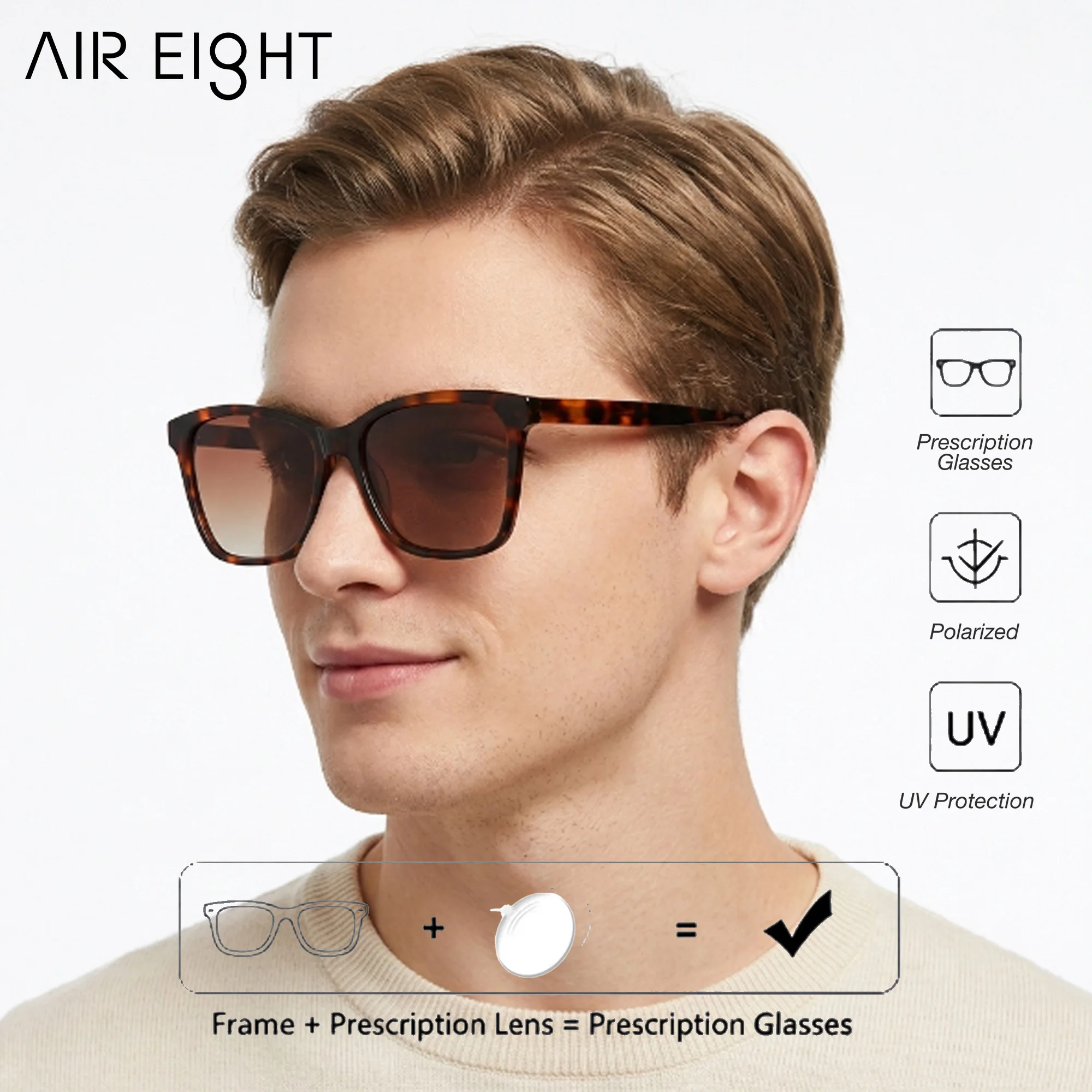 AIR EIGHT M Size Square Handmade Acetate Prescription Sunglasses For Women Polarized UV400 Sophisticated Daily Eyewear