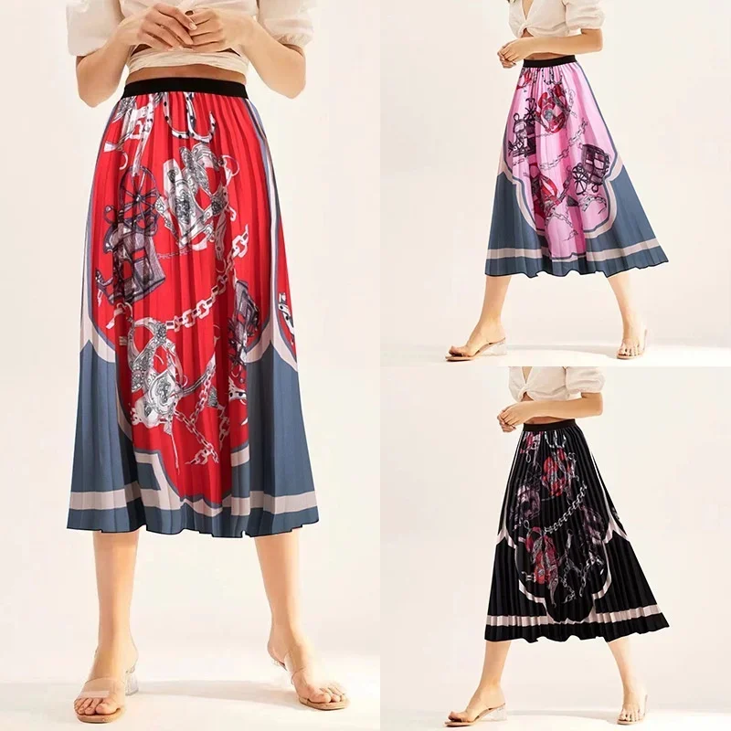 Summer new fashion beautiful print pleated skirt ladies skirt wholesale