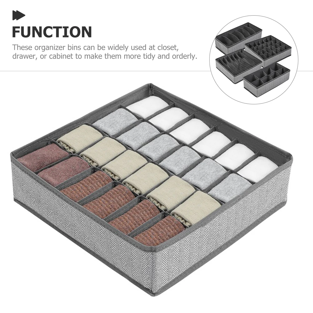 

4Pcs Foldable Underwear Organizer Fabric Closet Drawers Organizers Dividers Storage Box For Bras Briefs Socks Gray NonWoven