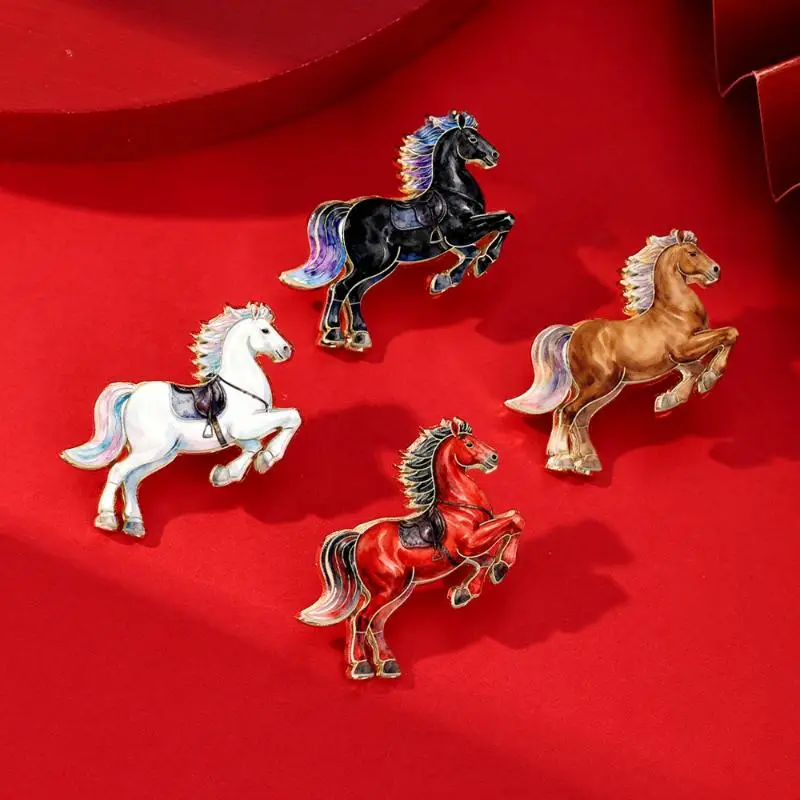 1/4Pcs Cute Cartoon Pony Metal Brooches Zodiac Horse Badge Pins Clothing Backpack Accessories For Women Men New Year Gift