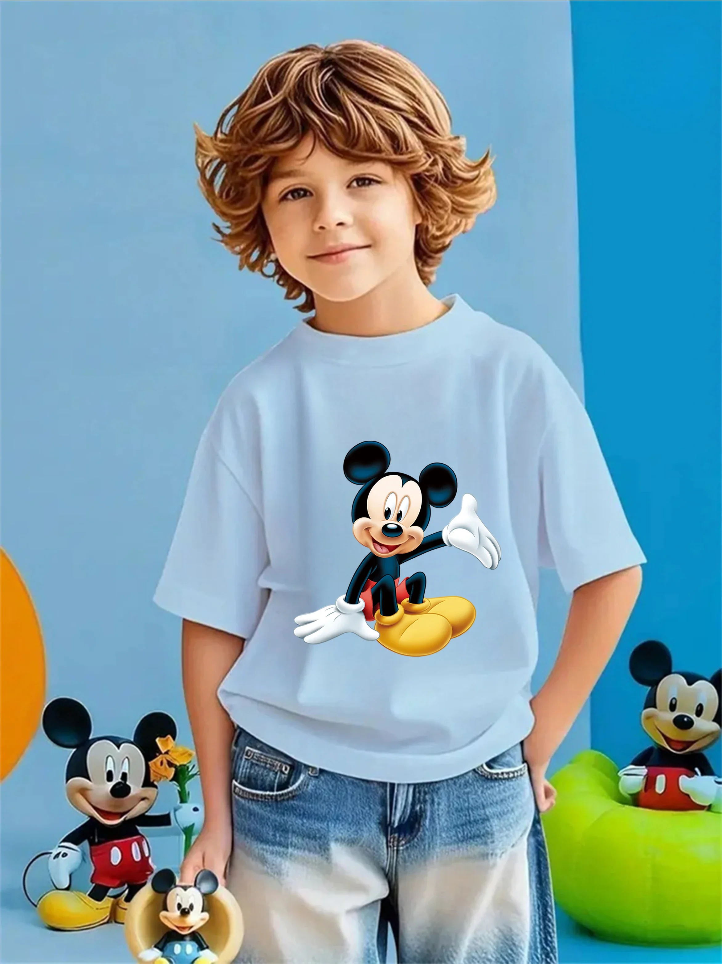 

Boys Girls Mickey Mouse Crew Neck Tshirt 3-14Y Summer Fun Cute Kawaii Cartoon Hot Fashion Street Outdoor Casual Children