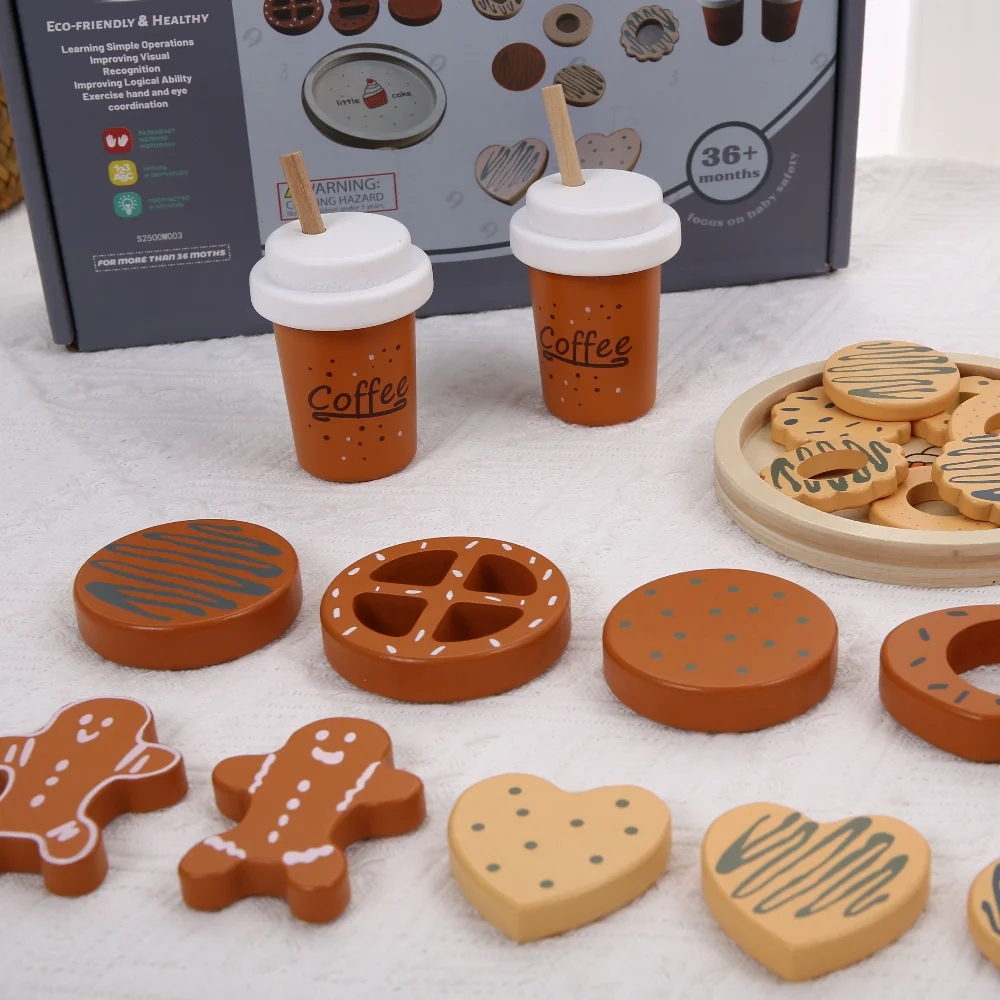 Drewniany zestaw zabawek do gotowania ciasteczek dla dzieci, akcesoria kuchenne, zabawki spożywcze, zabawa w udawanie, krojenie i imprezy, zabawka edukacyjna dla najmłodszych.