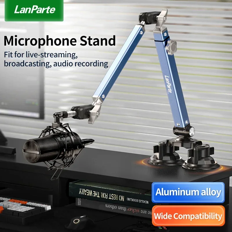 360° Swivel Mic Boom Arm Mic Arm Desk Mount Low Profile Adjustable Microphone Arm with Detachable Rise Column for Streaming