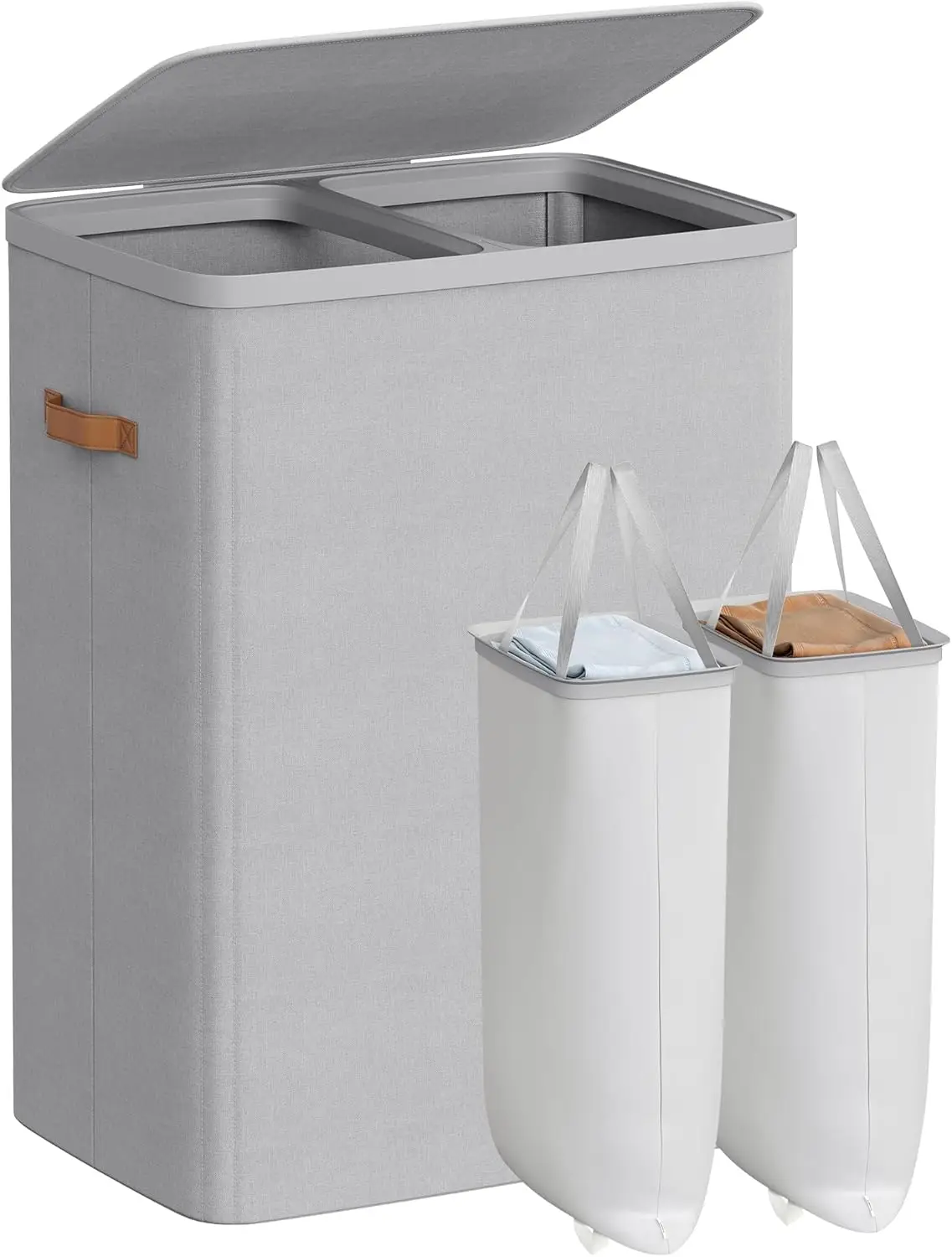 

44.9 Gal Laundry Basket with Lid, 2 Compartments for Sorting Clothes, Easy Assembly and Removable Bags