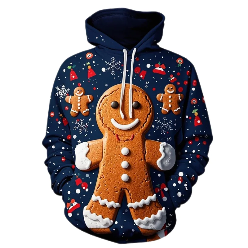 2024 Cute Gingerbread Man Santa Claus Graphic Sweatshirts Casual Boy Pullovers Kids Christmas Gift Tracksuit Cartoon Xmas Hoody