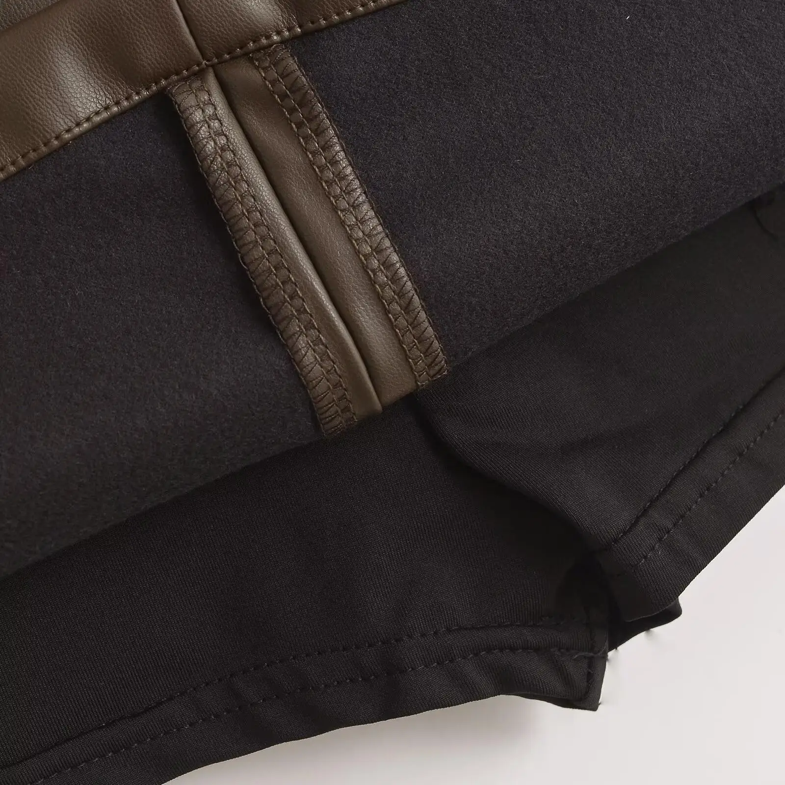 Menina picante rendas retalhos saia de couro do plutônio das mulheres primavera outono nova cintura alta magro ort a linha saia rua sle