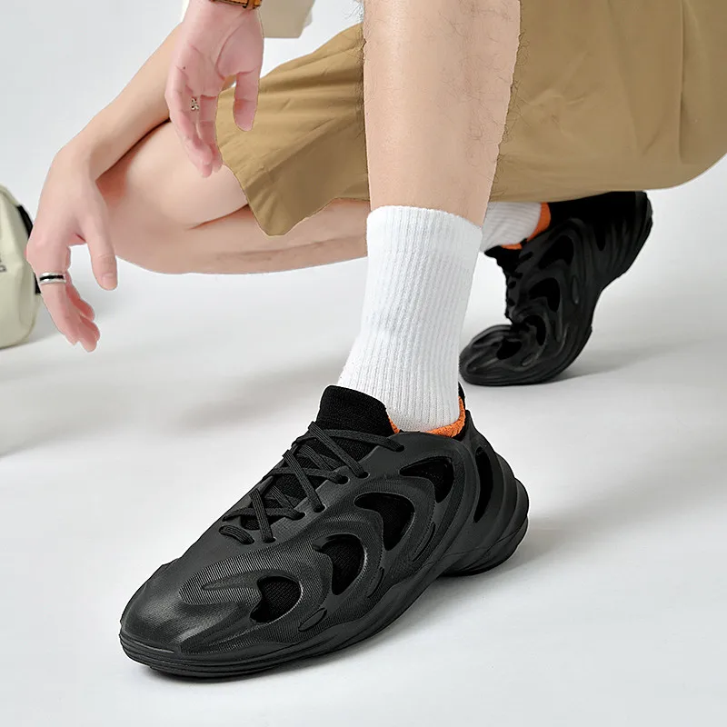 

Men's Sports Shoes Breathable and Comfortable Walking Shoes Lace Up Running Trend Casual Tennis New Male Hollow Out Socks Shoes