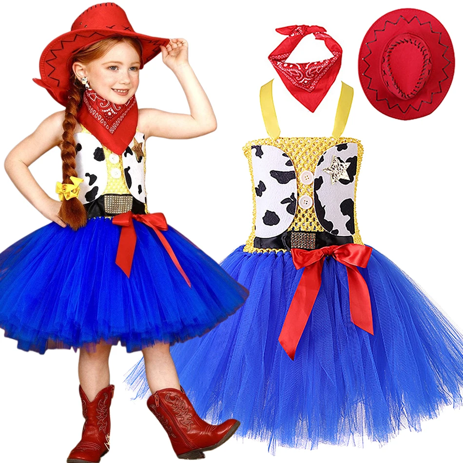 

Girls Jessie Cosplay Tutu Dress Set Kids Cowgirl Cartoon Role Play Frocks Suits Stage Performance Costume Children Birthday Gift