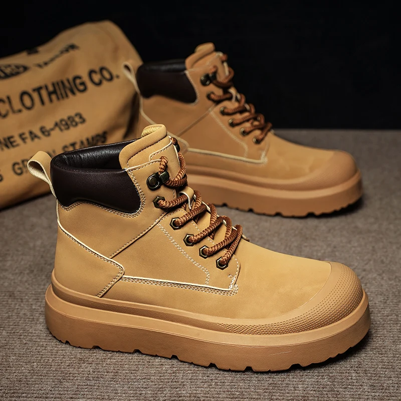 

Men High Top Boots PU Thick Sole Anti Slip Comfortable Trendy Casual Men Boots