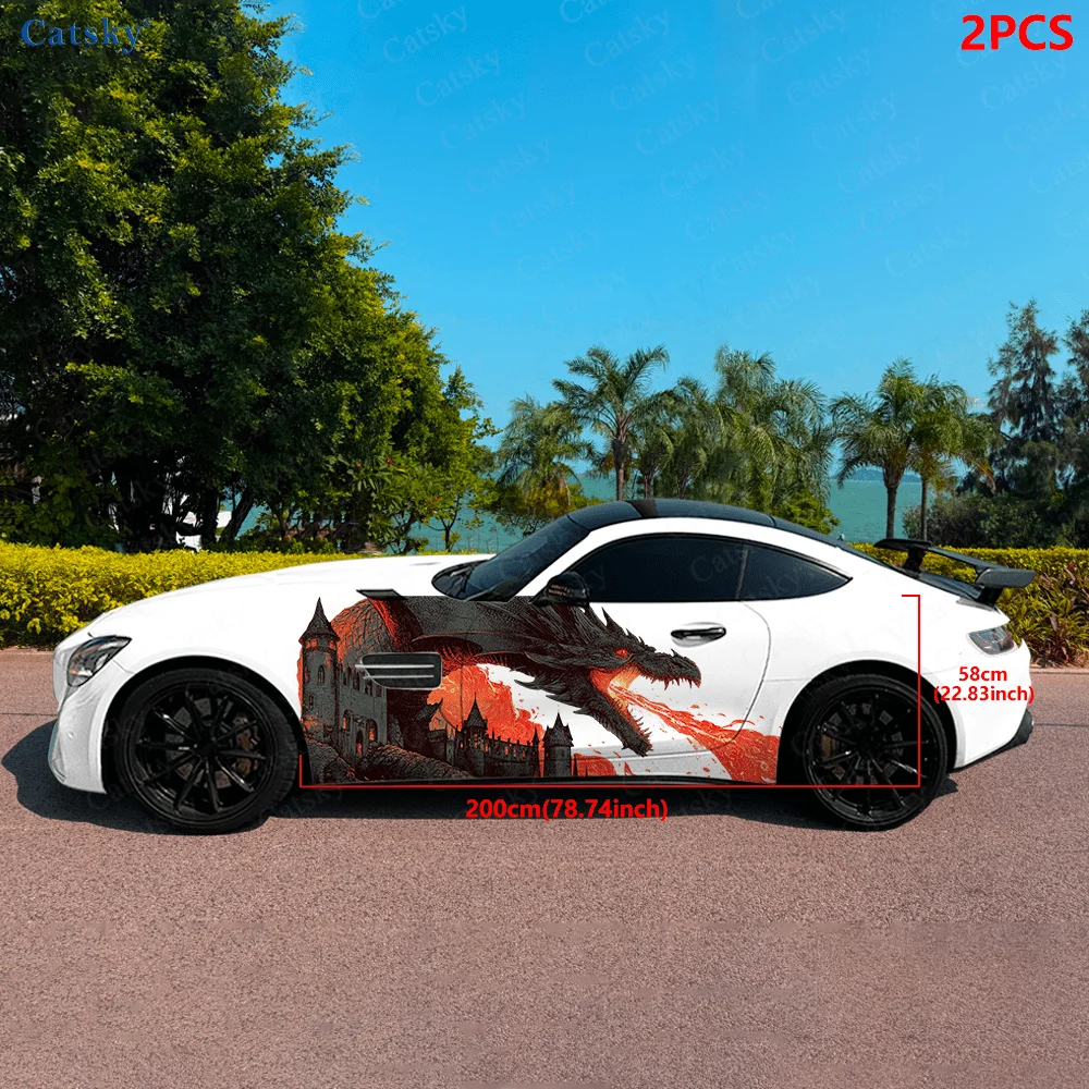 Flames, dragon, fierce destruction, red - waterproof and scratch-resistant decorative protection - designed car vinyl wrap - sui