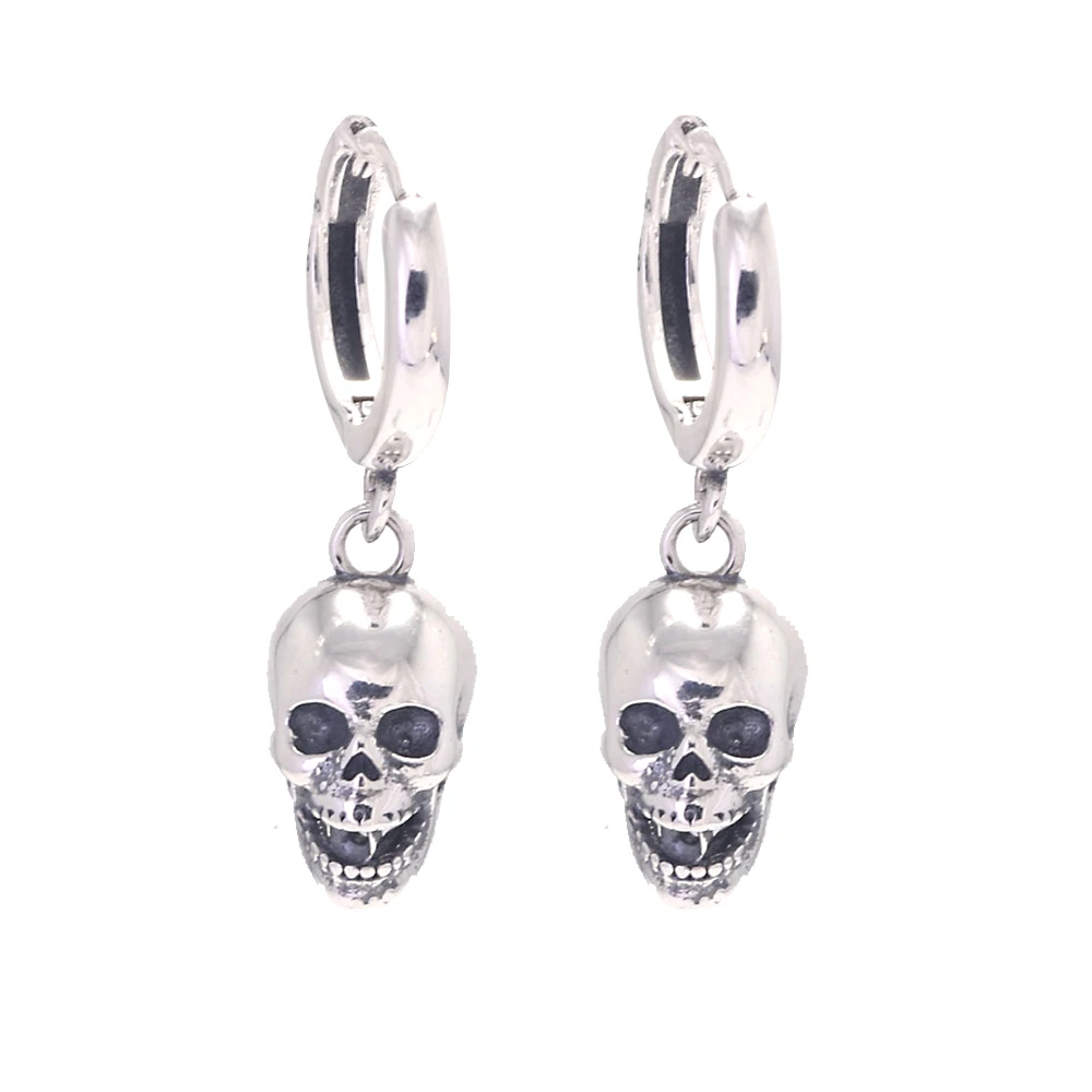 

S925 Silver Halloween Retro Skull Head Lady Earring Pendant Punk Hip Hop Fashion Silver Jewelry Party Gift Gift Aretes De Muje