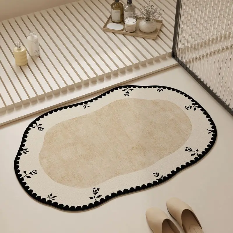 French Vintage Cream-Style Bathroom Mat, Absorbent and Non-Slip Entryway Mat, Vanity Decorative Rug, Home Decor