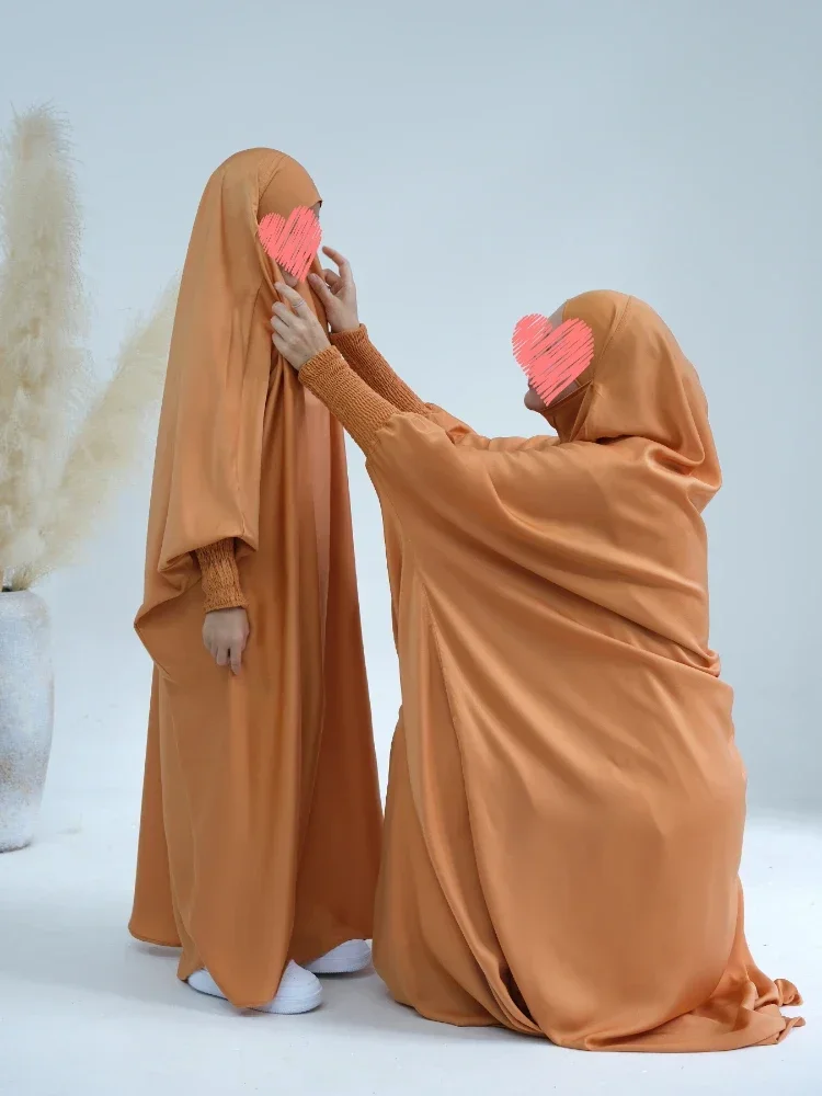 Conjunto de Bata musulmana de Ramadán para mujer y niña, ropa de oración, Hijab, vestido con capucha, Abaya, Niqab, Islam, Dubai, Eid, jilbab, 2 piezas