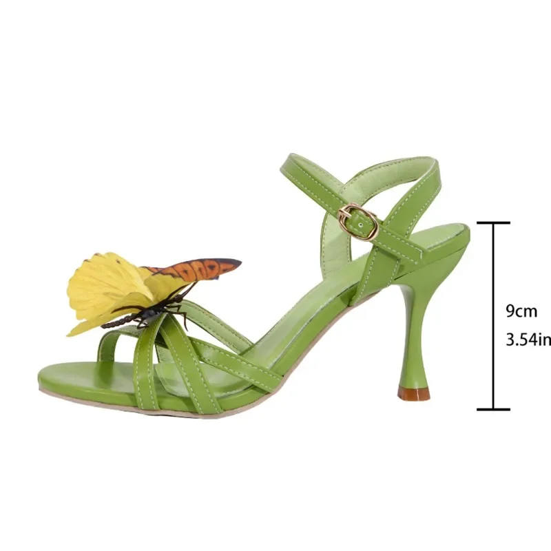 Female Shoes 2024 Buckle Strap Women's Sandals Modern Dress Sandal Women Butterfly Appliques Thin Heel Plus Size Shoes Women