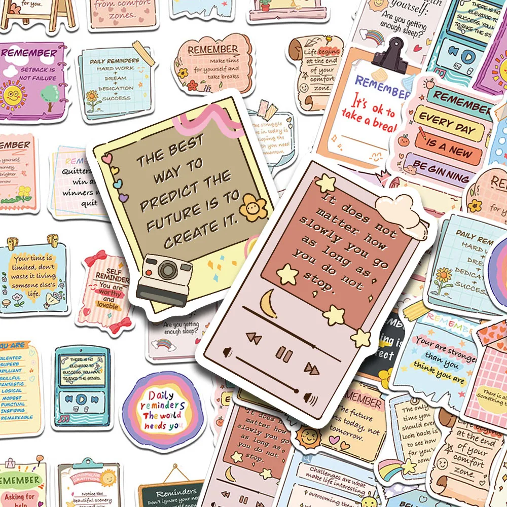 50pcs Motivational English Phrases Stickers Decals For Laptop Skateboard Guitar Helmet DIY Aesthetic Stickers Creative Gifts