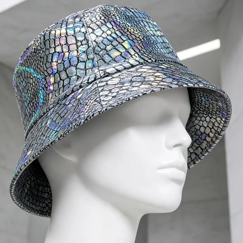 Rainproof Reflective Party Hat, Colorful Fish Scale Pattern Hat, Shiny Fabric Fisherman Hat for Festivals And Travel