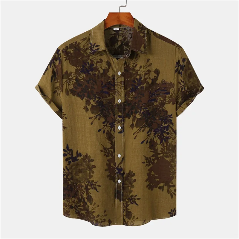 European-style Vintage Totem Floral 3D Printed Men's Shirt - Summer Loose Casual Vacation or Office Wear Round-Neck Top