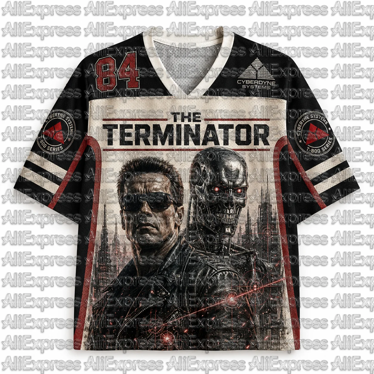 2026 Popular 80s Themed Sports Fashion Short Sleeved V-neck Mesh Streetwear Retro Movie Game Fan Gift T-shirt