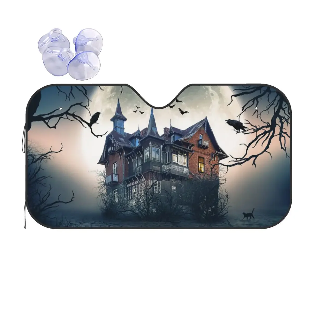 

Особняк с привидениями, ведьма, складное лобовое стекло, Sunsha 76x140 см, ужас, Хэллоуин, призрак, окно автомобиля, крышка на лобовое стекло, солнцезащитная занавеска