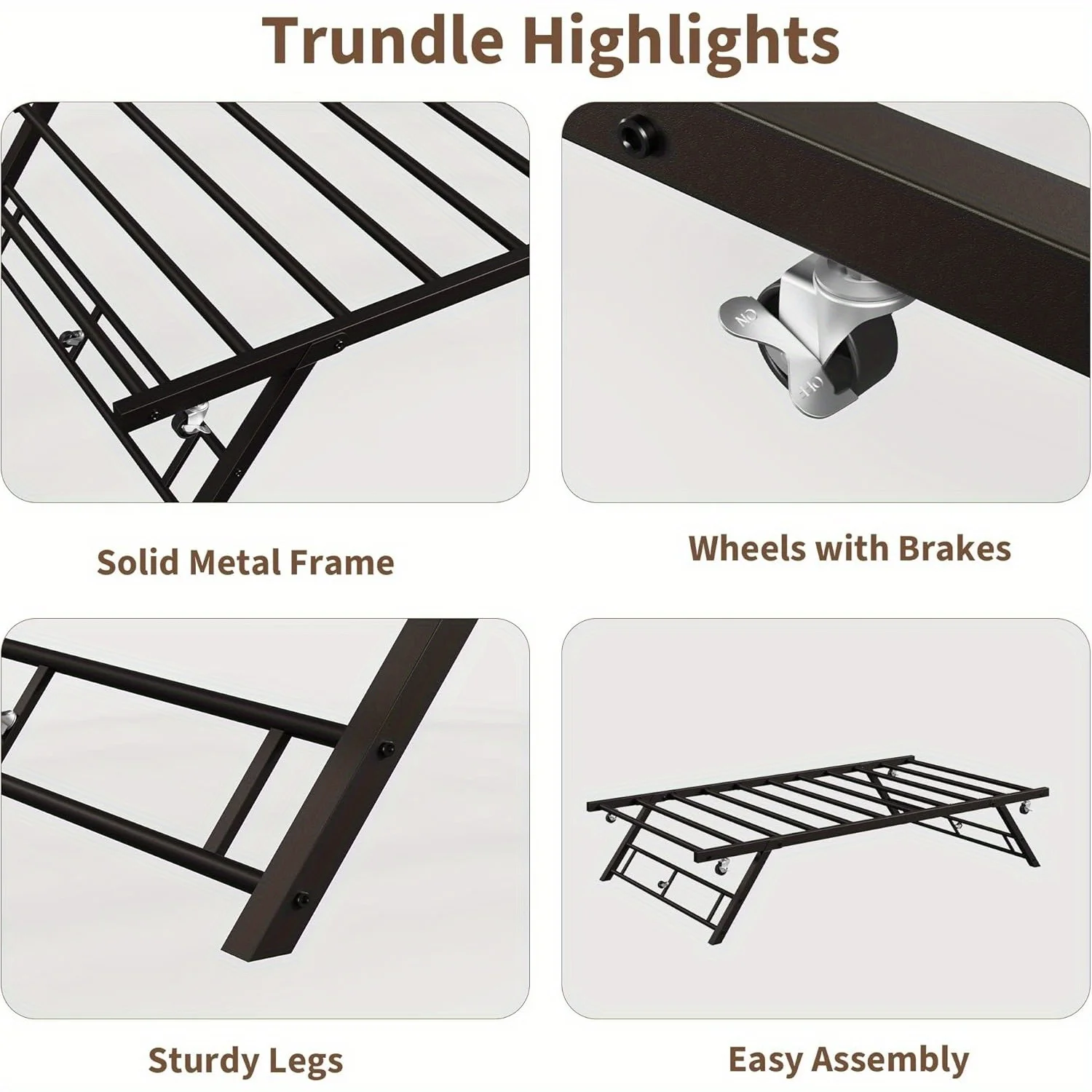 Twin Pop Up Trundle Bed Frame, a Trundle Day Bed Featuring Lockable Wheels, a Foldable Metal Platform in Brown And Black, Perfect for Home Decor, And Ideal As Christmas Or Birthday Gifts for Friends, Men, And Women