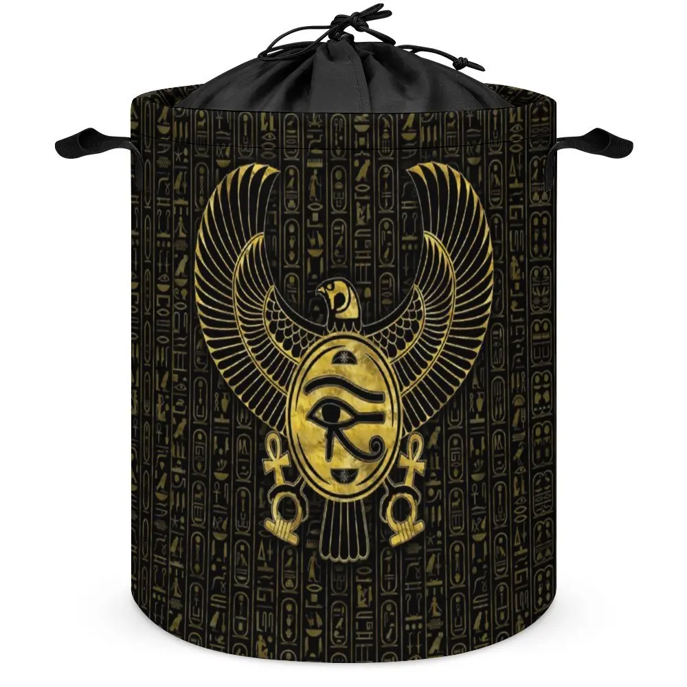 Egyptian Eye of Horus Wadjet Gold And Bla Storage Bins Casual Graphic Laundry Basket Super Soft Portable Storage of Socks Organi