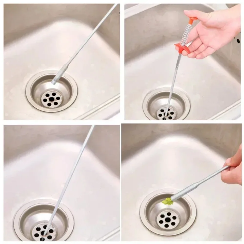 New 60cm Bendable Drain Clog Dredge Tools Water Sink Cleaning Hook Sewer Dredging Spring Pipe Hair Remover Bathroom Hair Cleaner