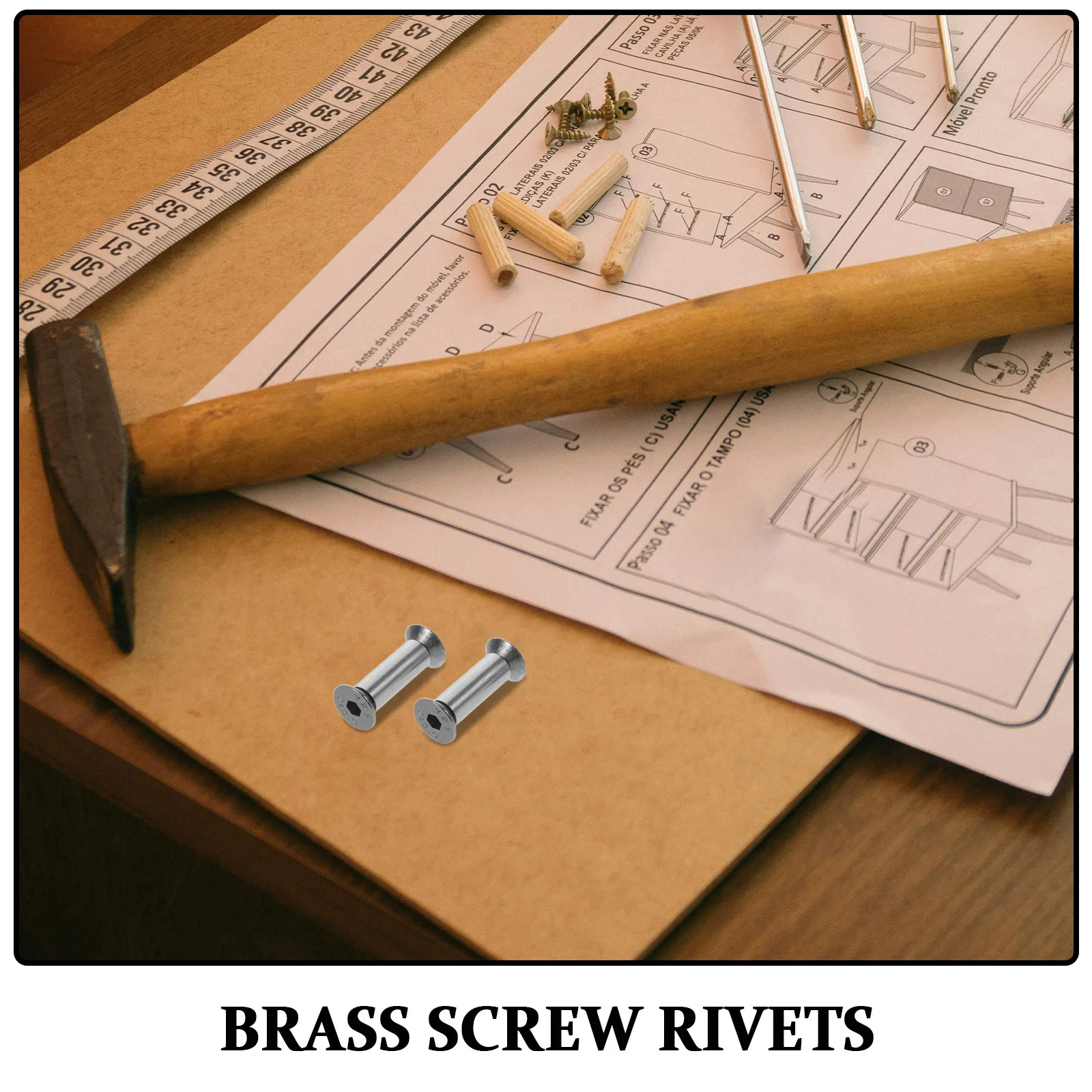 Knife Handle Rivets 4Pcs Brass Screw Rivet Nuts Flat Head Fasteners for Kitchen Outdoor Knife Repair Parts