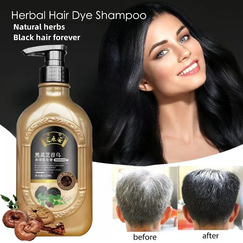 Natural Herbal Ganoderma Lucidum Black Shampoo Permanent Effective White Hair Turn Black Hair Strengthen Hair Roots 520ml