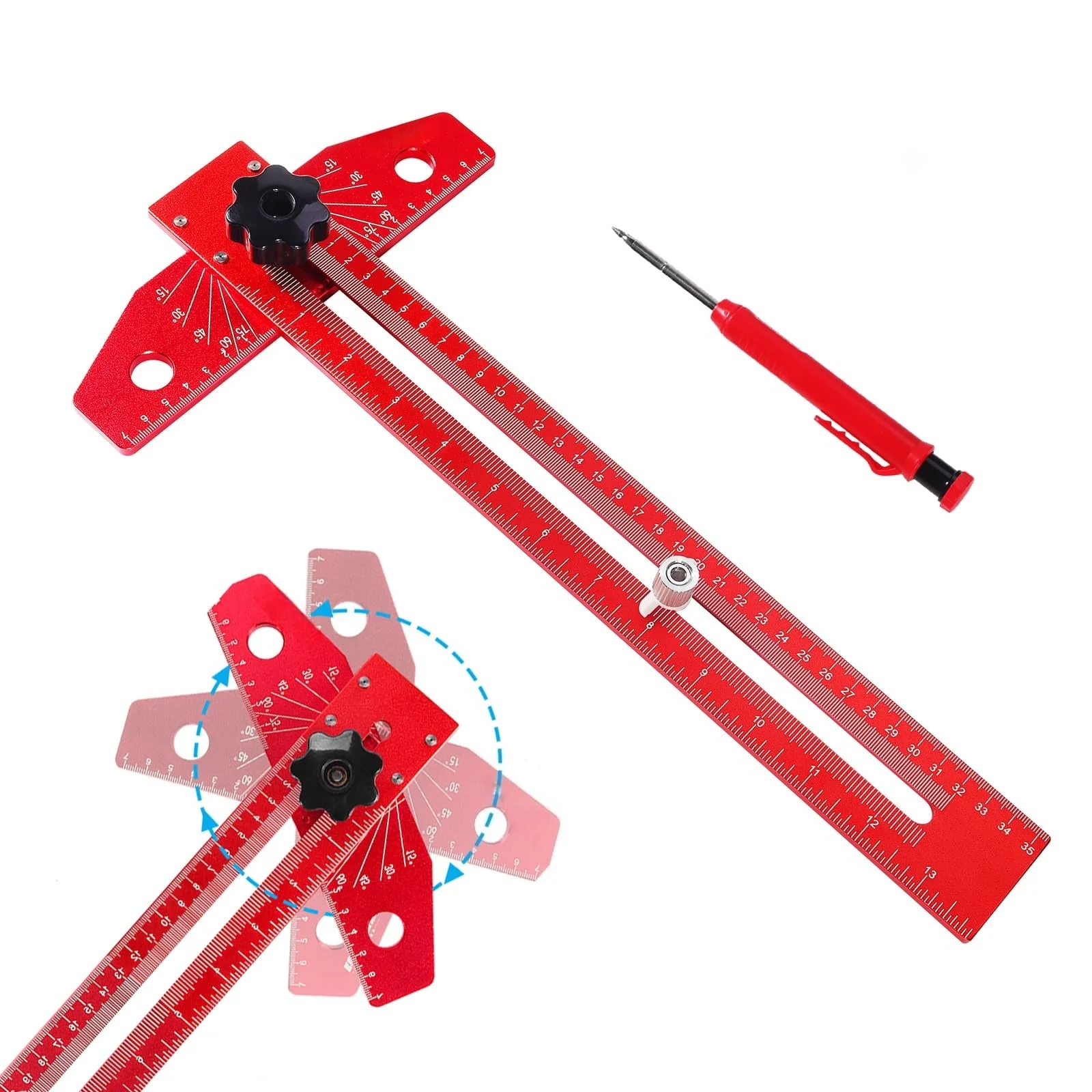Adjustable T‑Shape Woodworking Layout Gauge, Aluminum Alloy Sliding Marking Ruler for Carpentry Measuring And Line Scribing