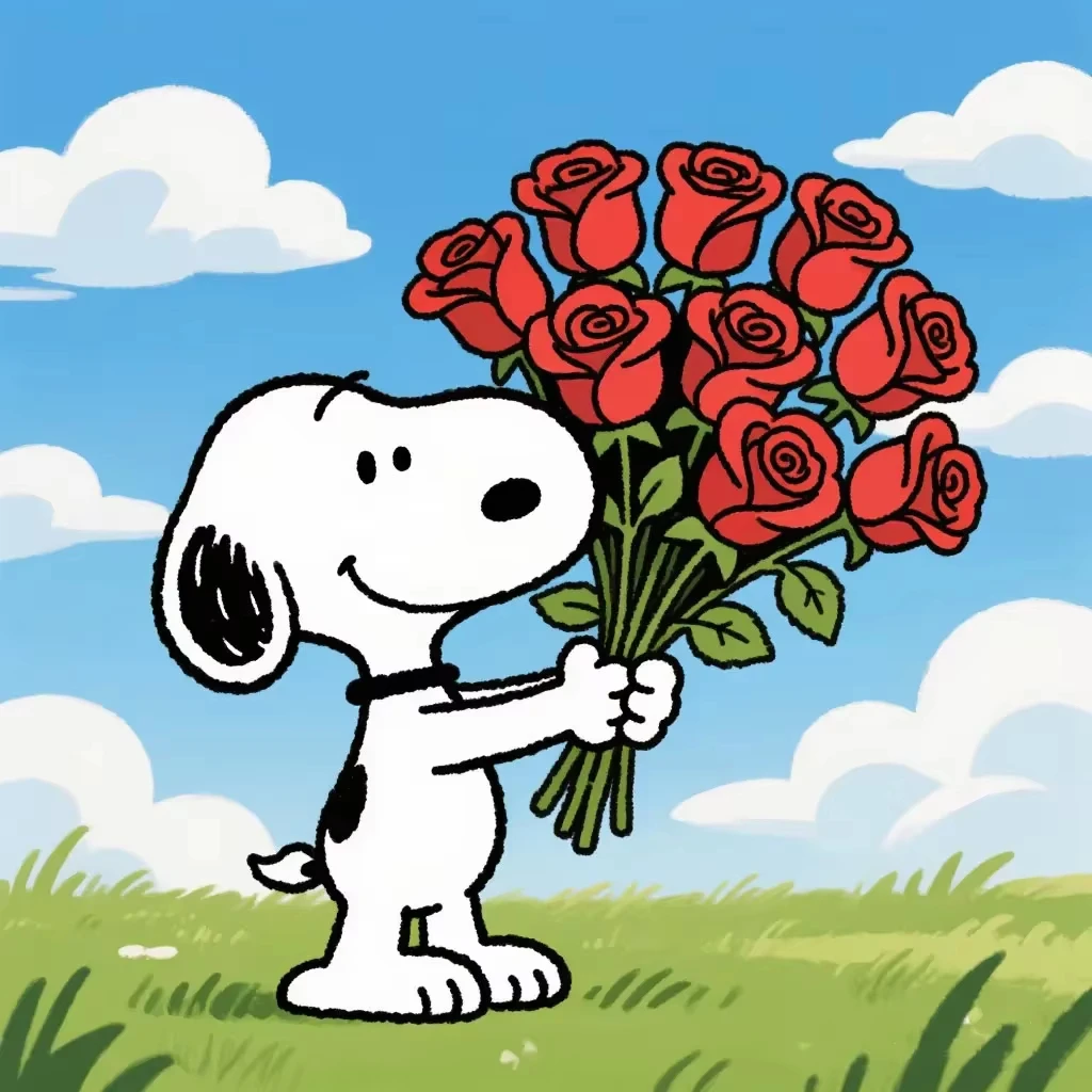 Jigsaw Puzzle 500PCS/1024 PCS Snoopy Holding Red Roses Cartoon Peanuts Character Romantic Lawn Scene DIY Home Wall Dec