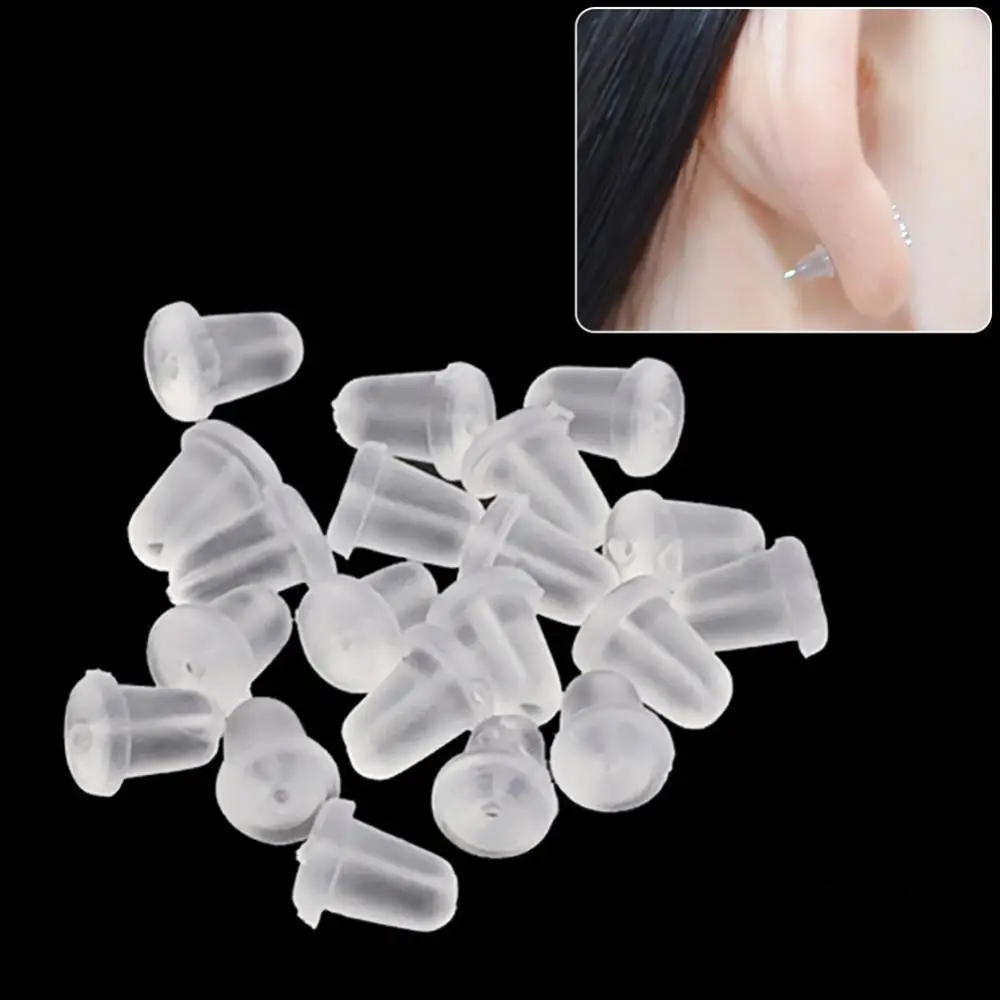 100Pcs Clear Soft Plastic Earring Findings Back Stoppers Earnuts Safe Tool