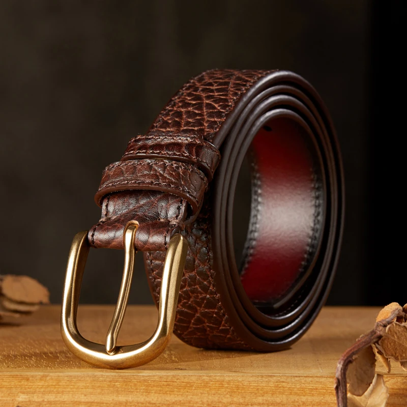 Handmade Top Layer Cowhide 4cm Belt Thickened Vintage Genuine Leather Jeans Strap For Men Cooper Pin Buckle Casual Pants Belt