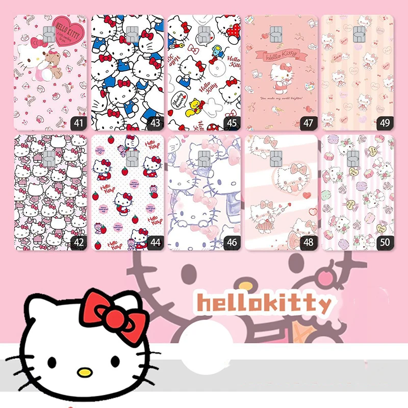 Hot 10pcs Anime Credit Card Laser Stickers Kawaii HelloKitty Bank Transportation Debit Campus Card Self-adhesive Skin Cover Film