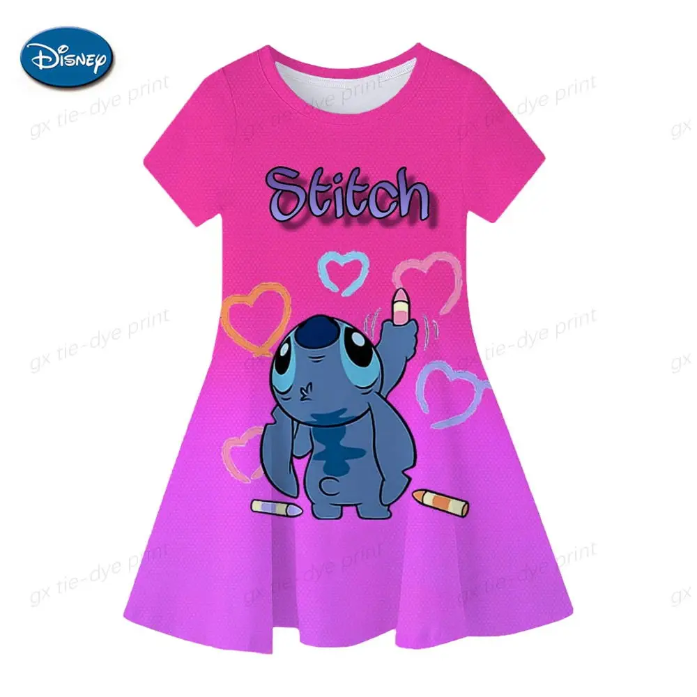 Tourist seaside summer cute girl dress Stitch stampato a maniche corte abbigliamento per bambini Princess printed daily casual dress