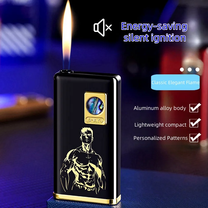 

2024 Gas Lighter Metal Body Classic Open Flame Silent Charging Personalized Creative Lighter Cigarette Accessories Men's Gifts