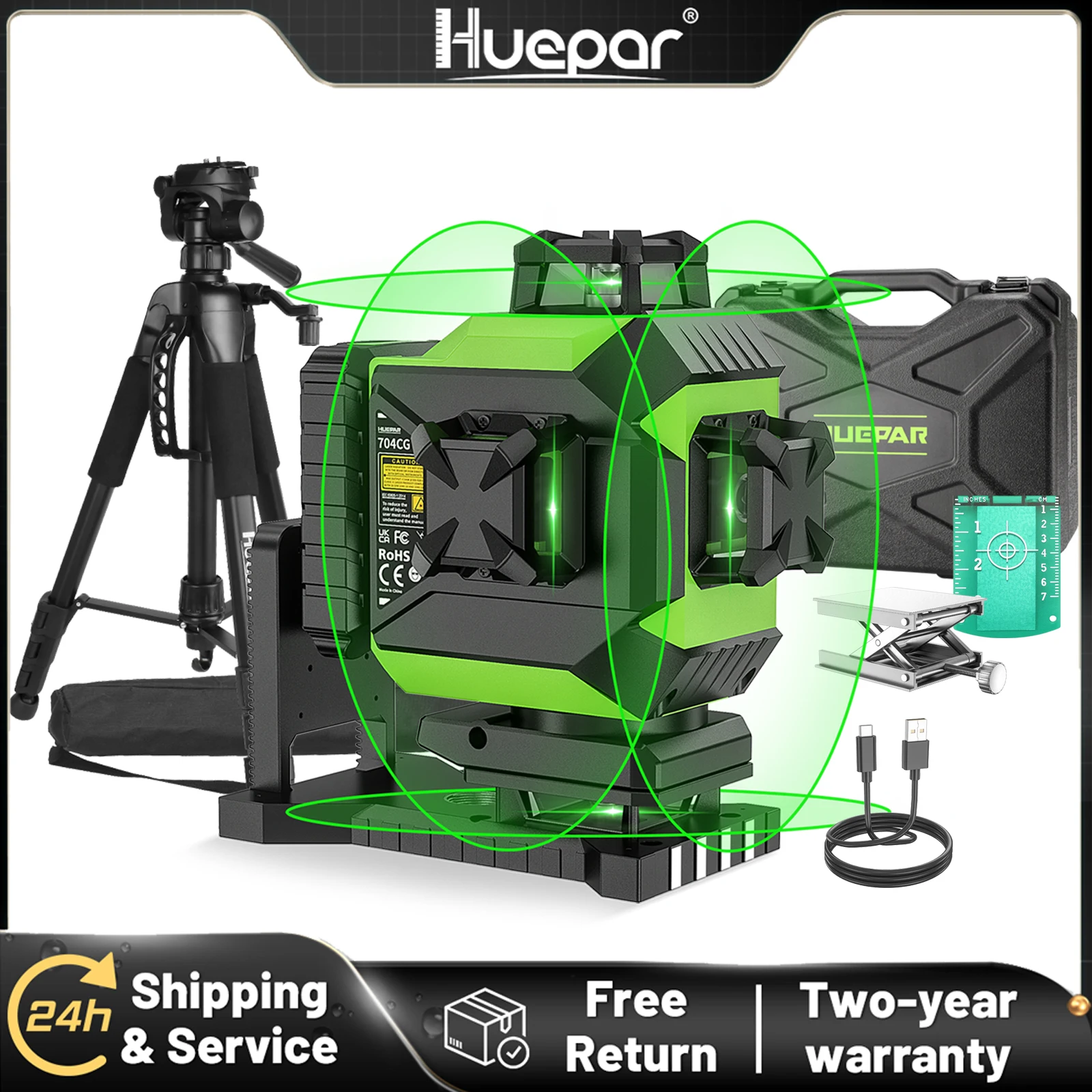 Huepar 16 Lines Laser Level With 1.42m Tripod Self-leveling 4D Green Beam Cross Line Tiling Floor Laser Tool With Hard Case