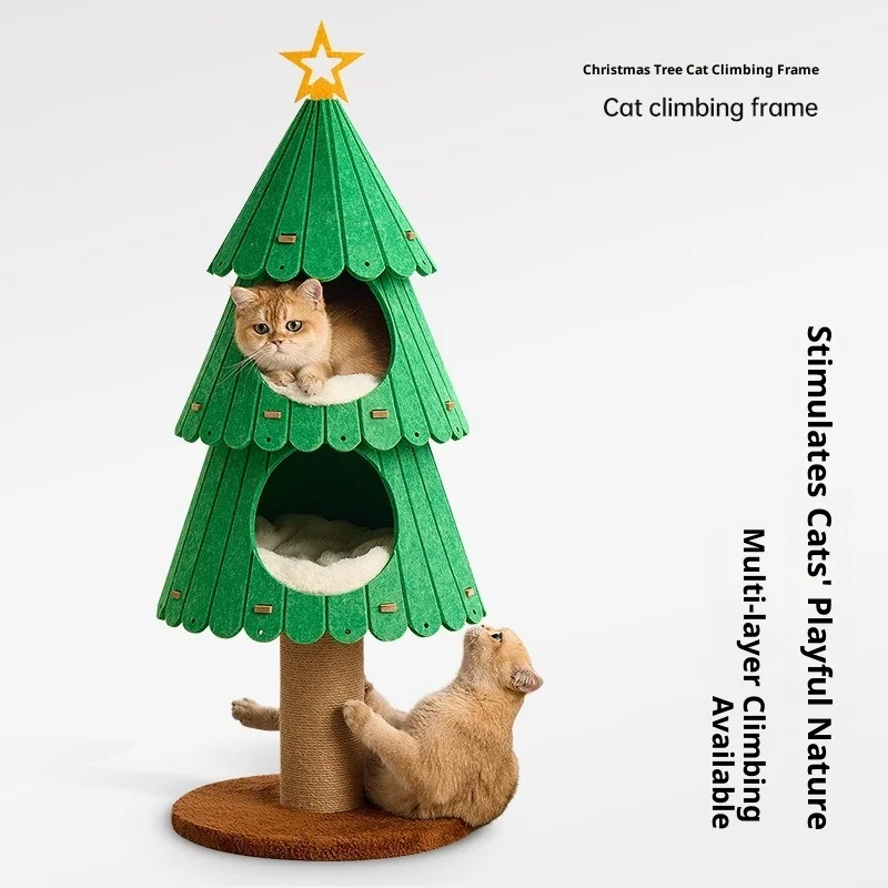 

Christmas Tree Cat Climbing Frame & Bed Combo - Felt Multi-Layer Cat House, Scratch-Resistant Cat Scratcher Post