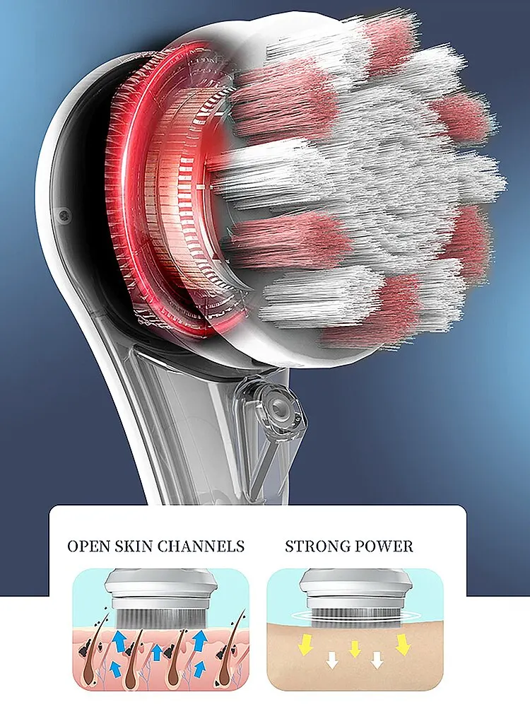 غسالة كهربائية من KEMEI قابلة لإعادة الشحن للاستحمام بمقبض طويل جهاز غسيل دوار للتقشير للاستحمام