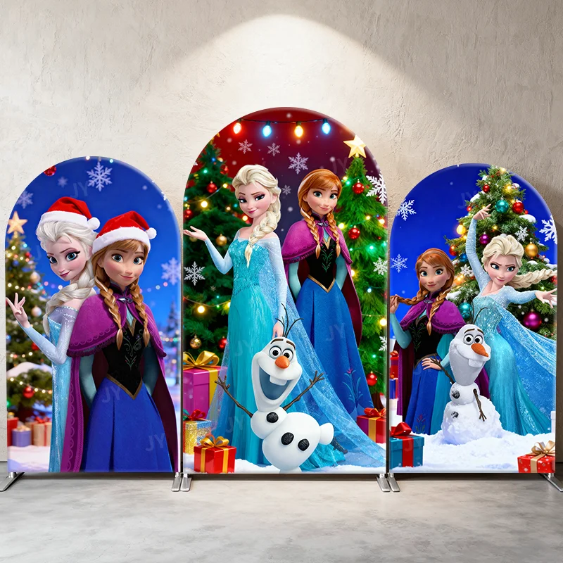 

Christmas Frozen Arch Backdrop Cover Disney Elsa&Anna Xmas Theme Party Decor Photo Booth Background for Kids Holiday Supplies