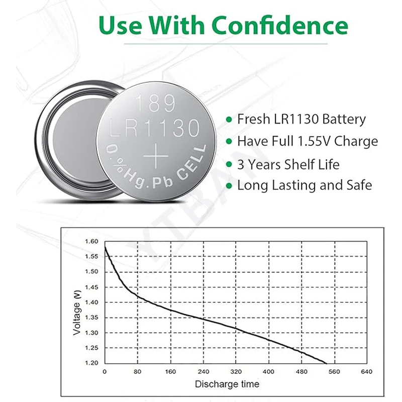 10PCS 1.55V AG10 LR1130 389A 198 LR54 Button Batteries Cell Coin Alkaline Battery Long-Lasting Alkaline Button Cell Batteries