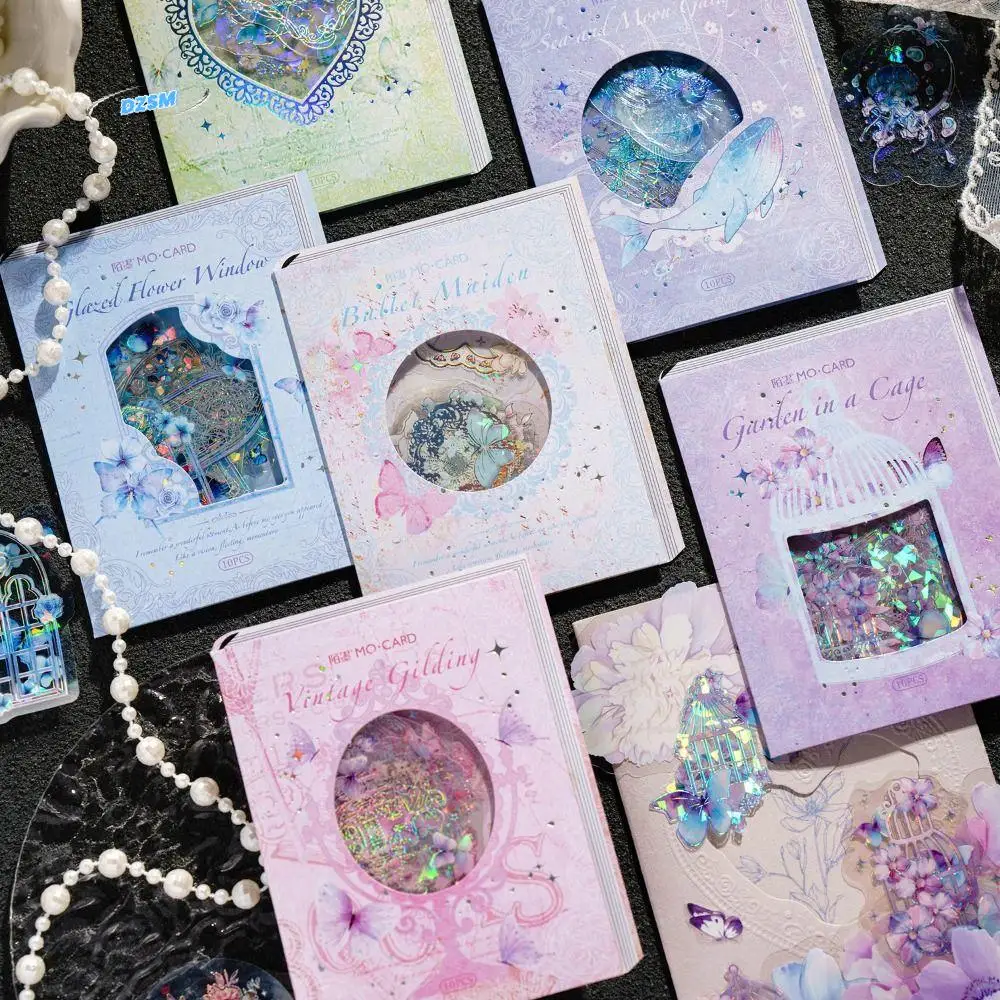 

DIY Crafts Galaxy Garden Sticker Handmade Aesthetic Ice Crystal Collage Decals Shiny PET Holographic Laser Sticker Students