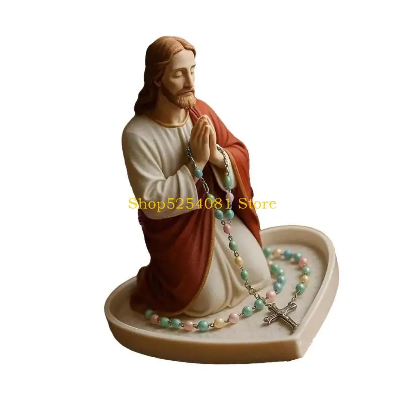 AXYC Sacred Resins Holy Mother Father Statue Rosary Storage Box Praying Jewelry Beads Holder Tray For Religious Keepsakes