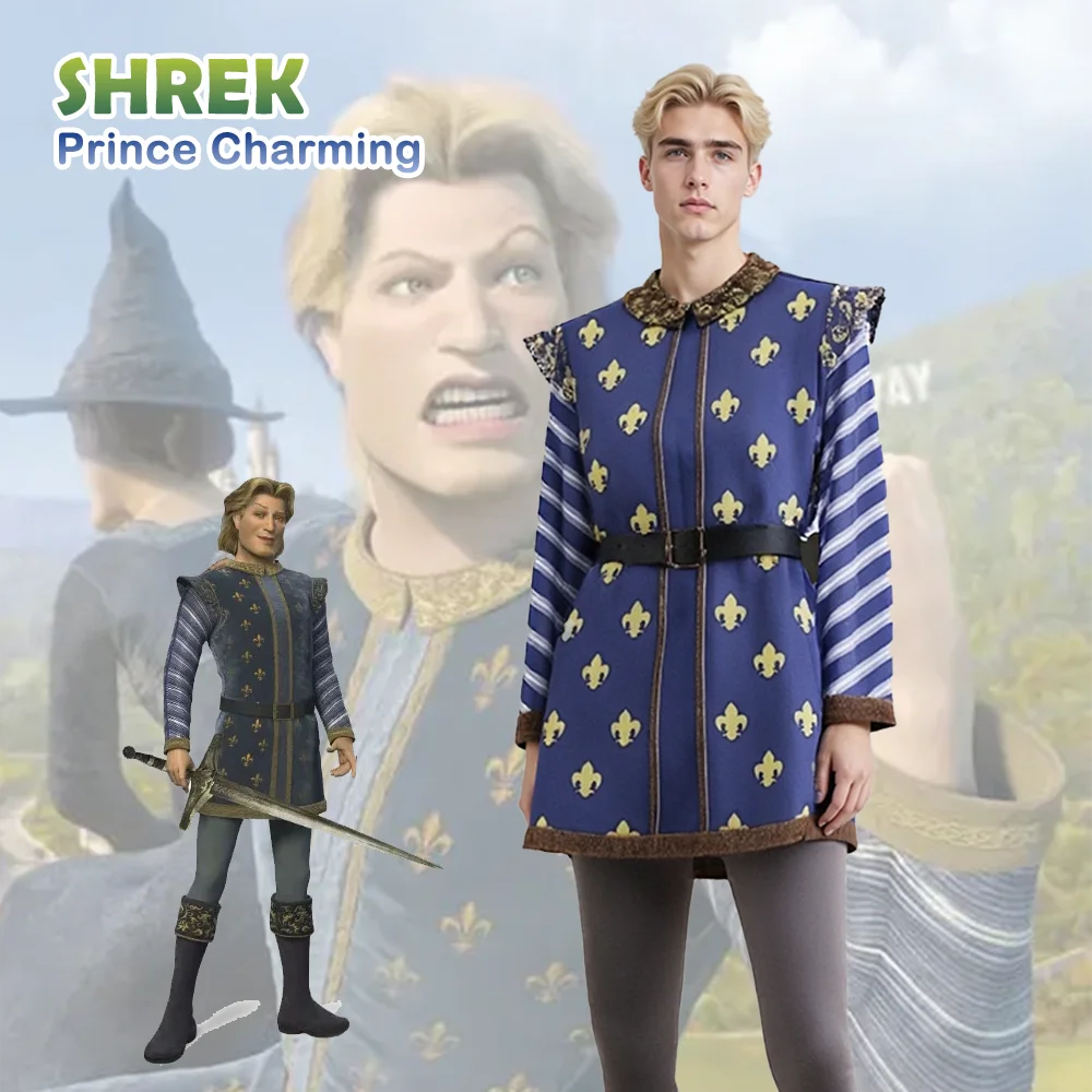 

Shrek Prince Charming Cosplay Costume Blue Medieval Prince Outfit for Men Perfect for Halloween and Party