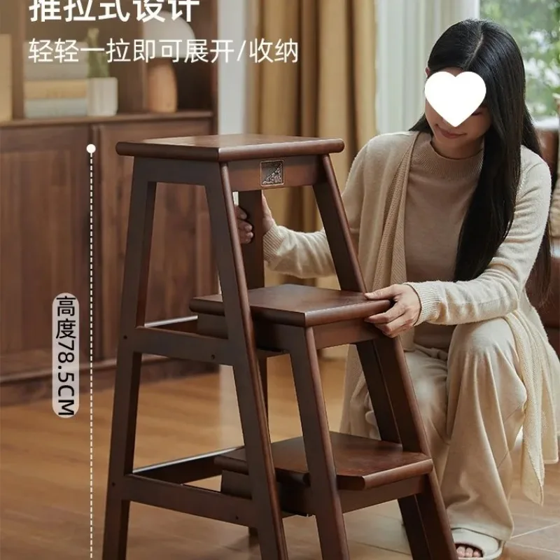 Solid wood  stool stool dual-purpose step household multi-functional folding three-step ladder