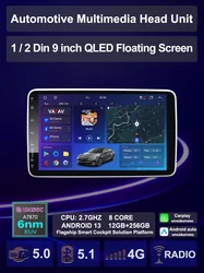 1 2Din 9 inch Floating screen Android13 Car Multimedia GPS AI voice Carplay Auto Stereo Radio Palyer Head Unit For Toyota Nissan