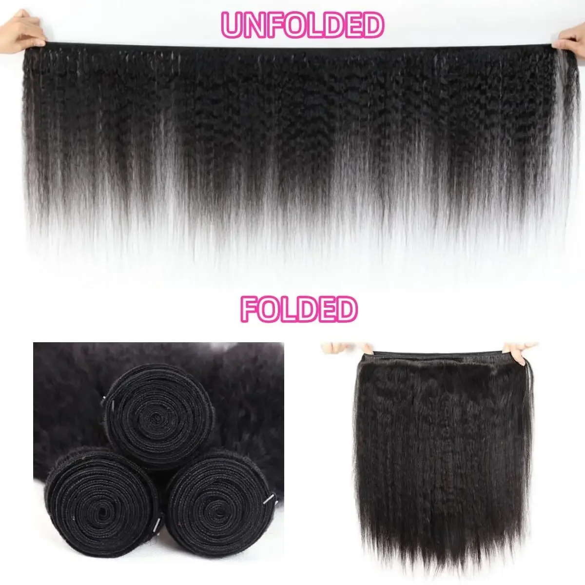 Brazilian Kinky Straight Human Hair 1/3/4 Bundles Yaki  100% Virgin Kinky Straight Human Hair Extensions Natural Black