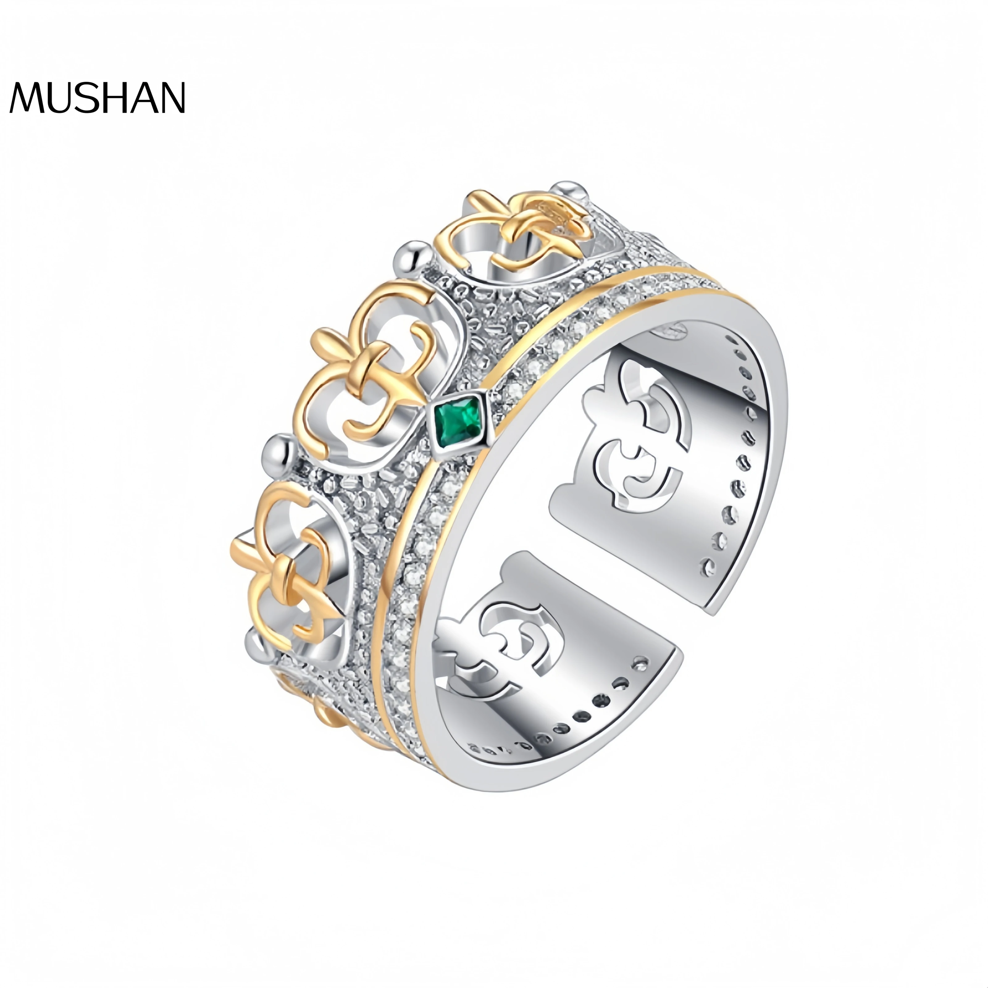 

Mushan Luxury Brand S925 Sterling Silver, Italian-Style Electroplated Gold Split Crown Open Ring, Women'S Ring Accessory