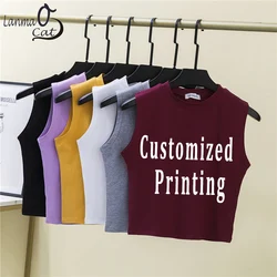 Custom Printing Summer  Women Fashion Crop Top High Neck Sleeveless Tank Tops